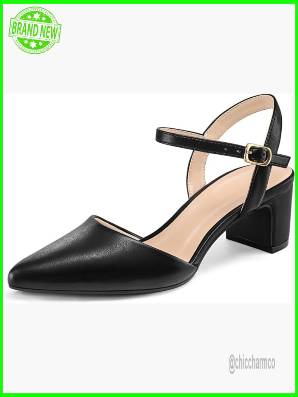 2 Inch Chunky Block Heel Pointed Toe Ankle Strap Slingback Wedding Party Dress
